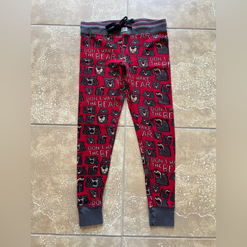 Lazy One‎ Dont Wake The Bear Pajama Leggings Red Bear Print Womens Size Medium